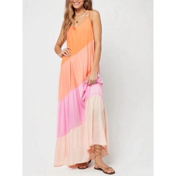 NWT L*Space Leona Maxi Dress in Peche Punch Large Revolve - Picture 11 of 13